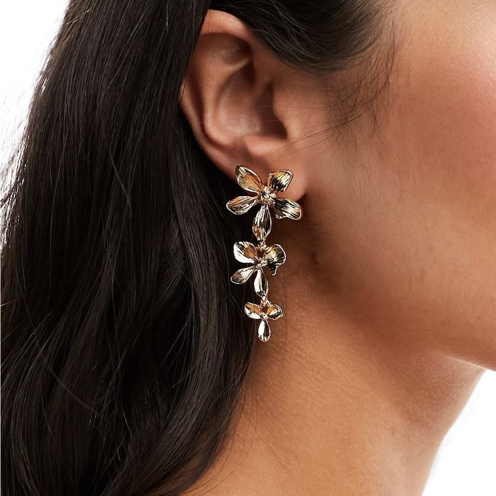 Anthropologie Gold Floral Drop Earrings